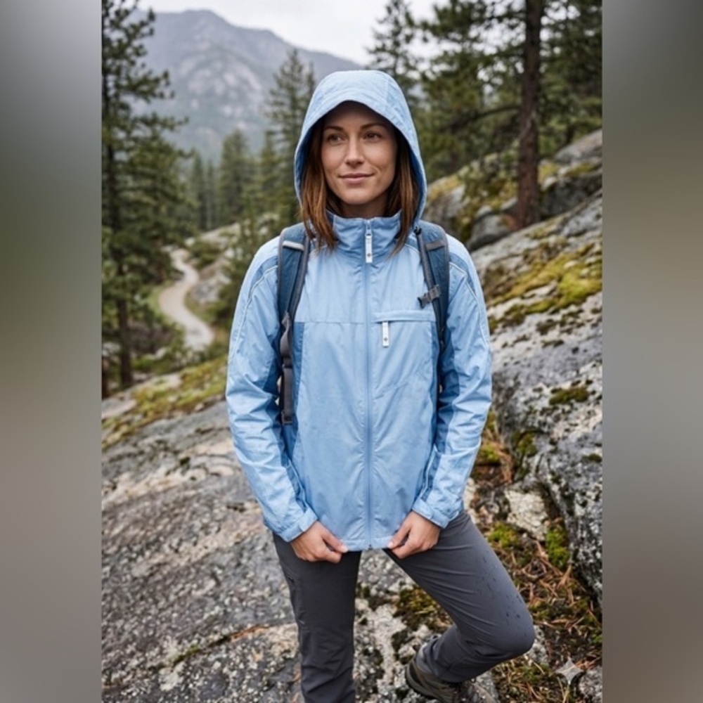 Columbia Women’s Large XCO Blue Lightweight Softshell Jacket Full Zip L Hood